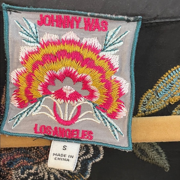 Johnny Was Black velvet Dress with Floral Embroidery elbow length sleeves. - Picture 2 of 3